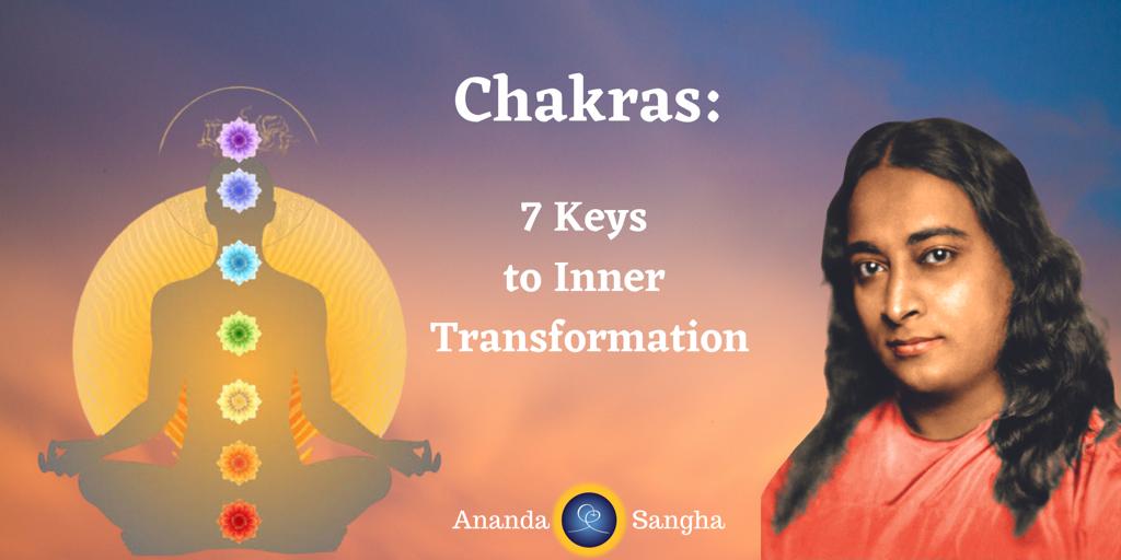 Banner with Yogananda and Chakras Diagram